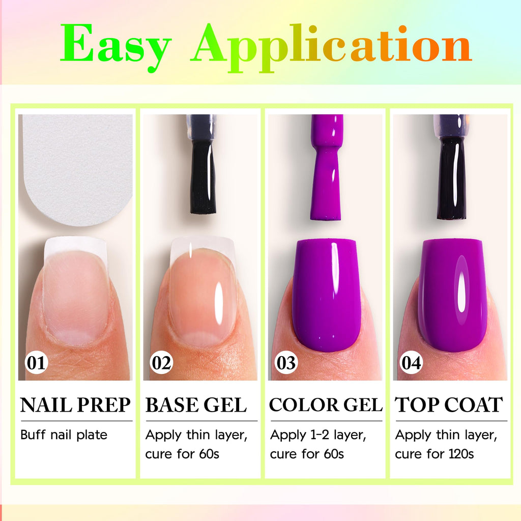 Double Rhythm Neon Gel Nail Polish Set – 6 Color DIY Nail Kit (Pink, Blue, Green, Yellow, Purple, Orange)