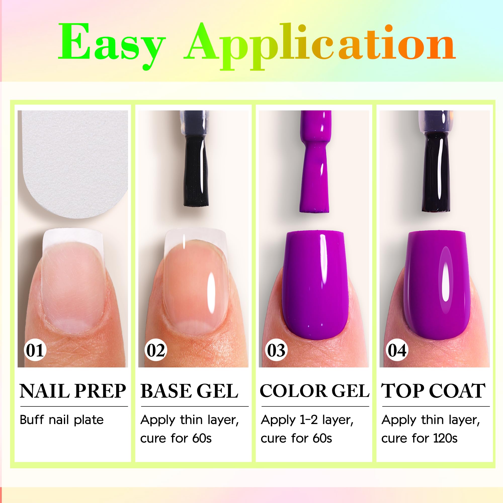 Double Rhythm Neon Gel Nail Polish Set – 6 Color DIY Nail Kit (Pink, Blue, Green, Yellow, Purple, Orange)