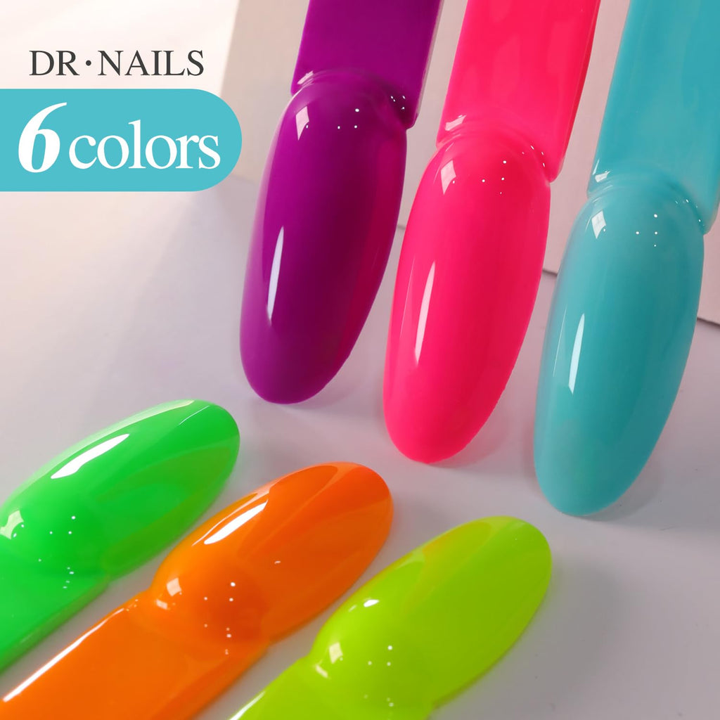 Double Rhythm Neon Gel Nail Polish Set – 6 Color DIY Nail Kit (Pink, Blue, Green, Yellow, Purple, Orange)