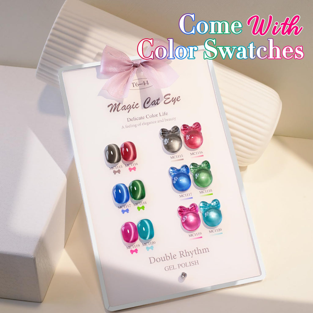 Double Rhythm Cat Eye Gel Nail Polish Set – 6 Same-Color 0.5 oz Bottles with Magnetic Holographic Shine