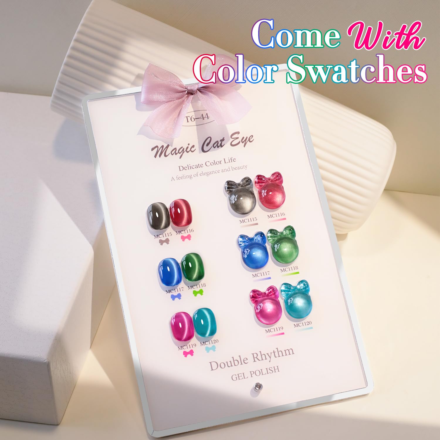Double Rhythm Cat Eye Gel Nail Polish Set – 6 Same-Color 0.5 oz Bottles with Magnetic Holographic Shine