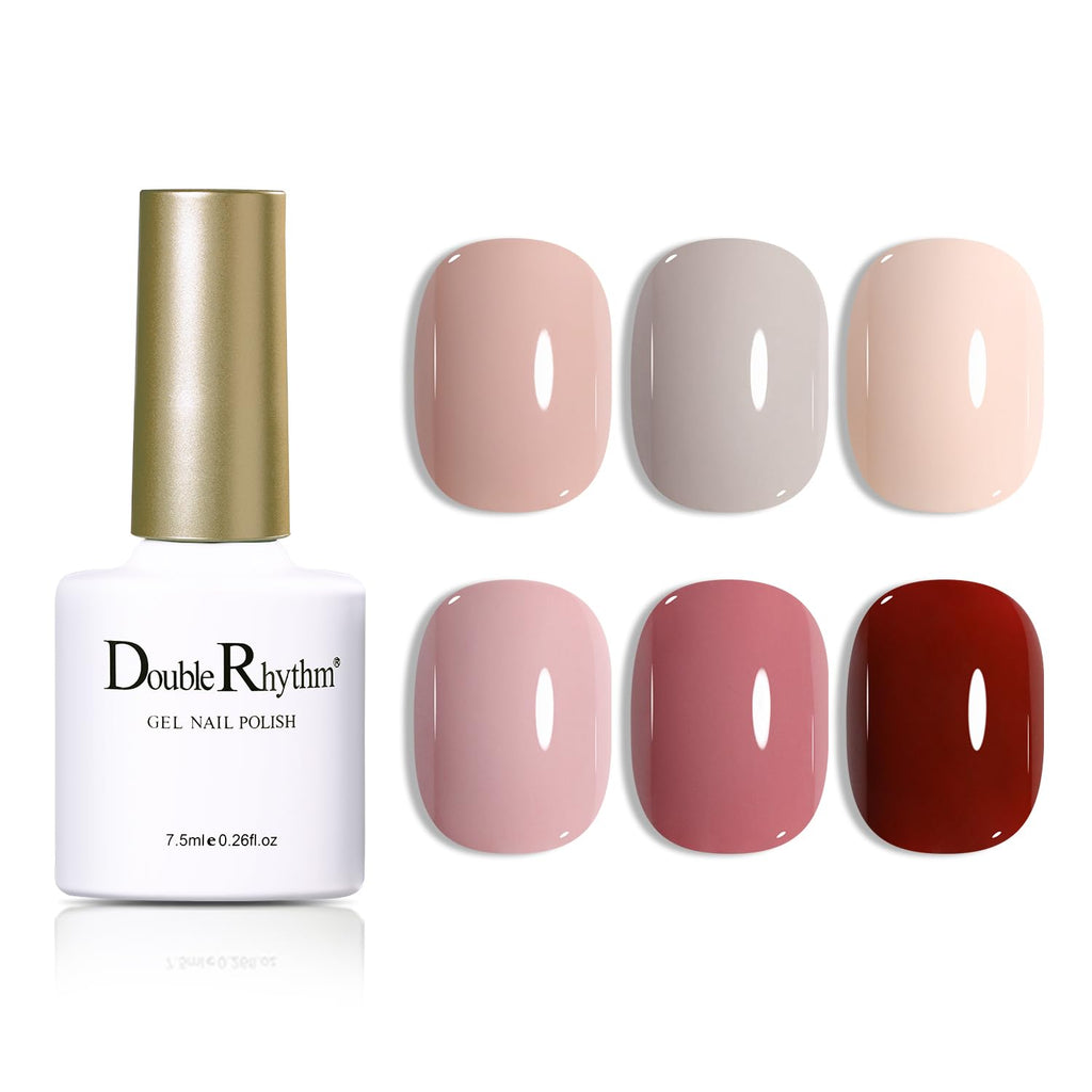 Double Rhythm Gel Nail Polish Set of 6 Colors – Nude & Milky Pastels Starter Kit for Home DIY
