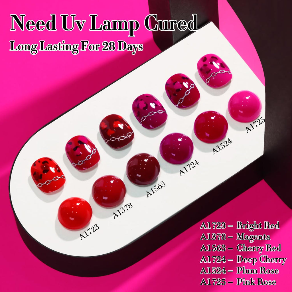 Double Rhythm 6 Pcs Gel Polish Set 15ml – Burgundy Cherry Rose Purple (T6-73) | Soak Off UV/LED Gel Nail Polish Kit