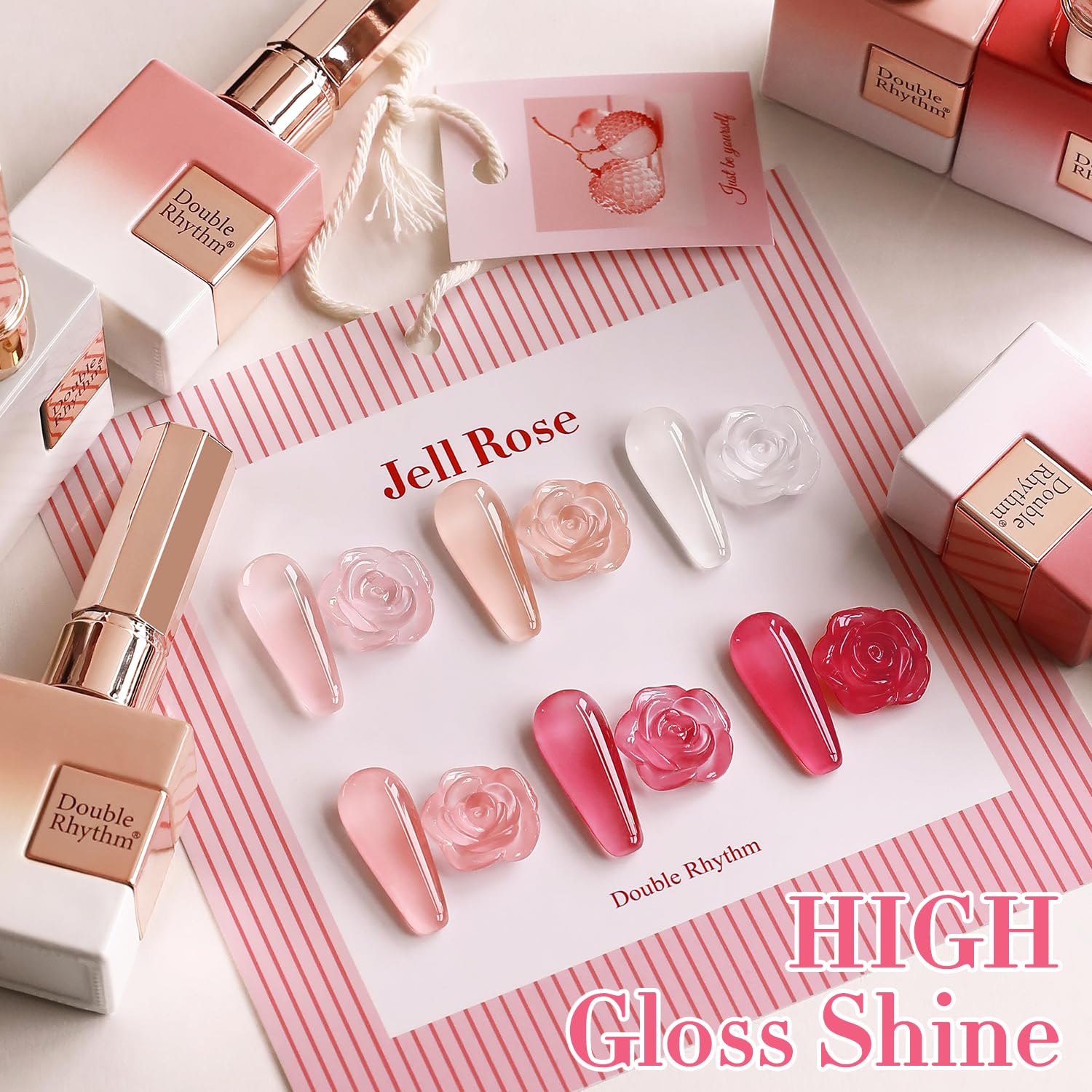 Double Rhythm 6 Pcs Gel Polish Set 15ml – Milky White, Jelly Pink, Nude, Peach, T6-24 | Soak-Off Gel Nail Kit