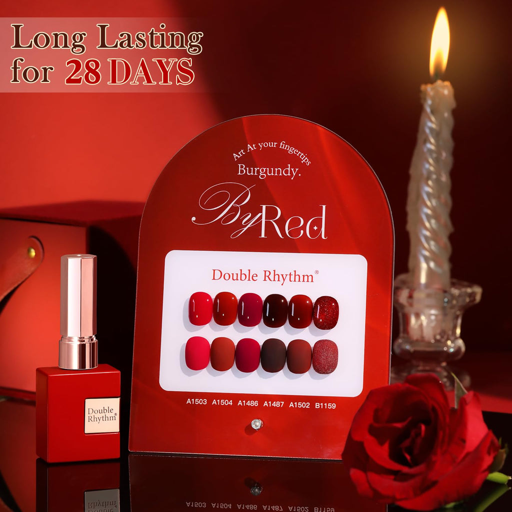 Double Rhythm 6 Pcs 15ml Gel Polish Set – Glitter Burgundy & Dark Cherry Red