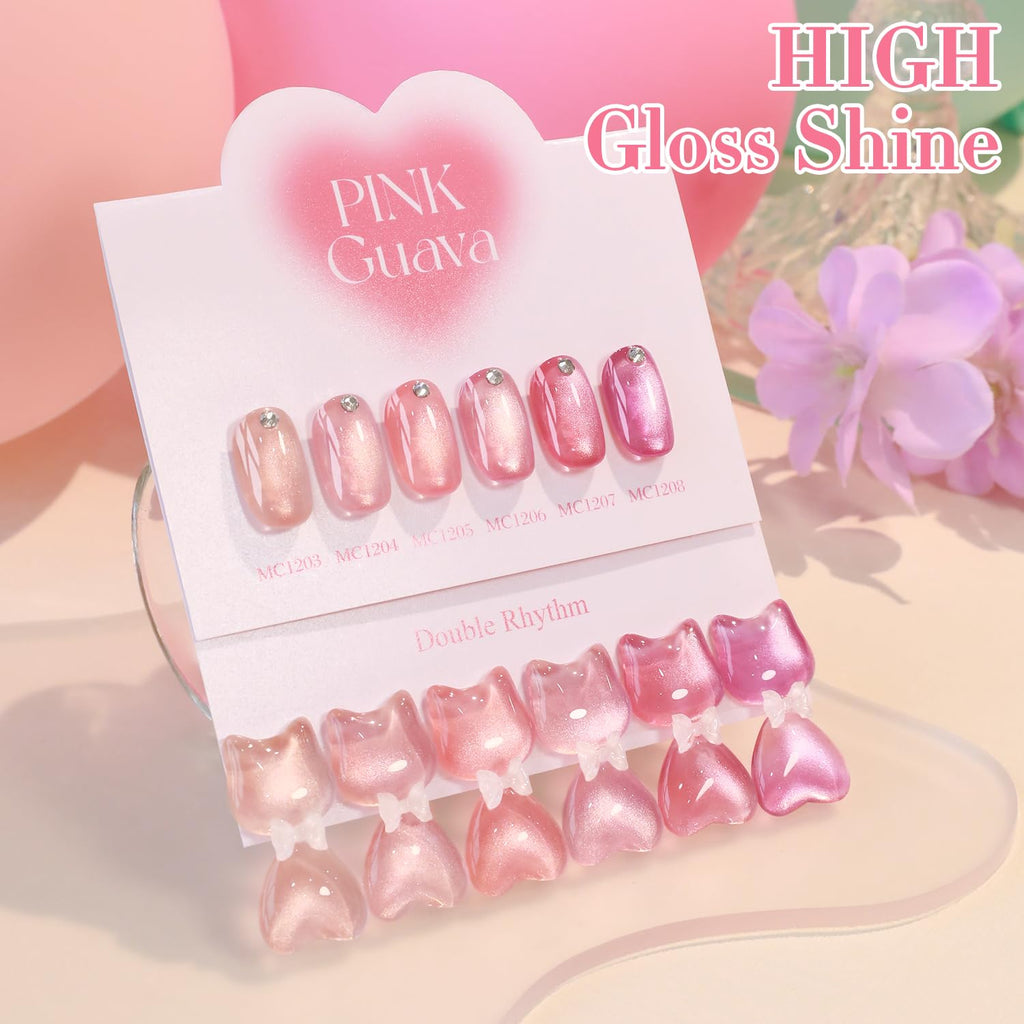 Double Rhythm Cat Eye Gel Nail Polish Set – 6× 0.5 oz Magnetic Shimmer (Rose-T6-45)