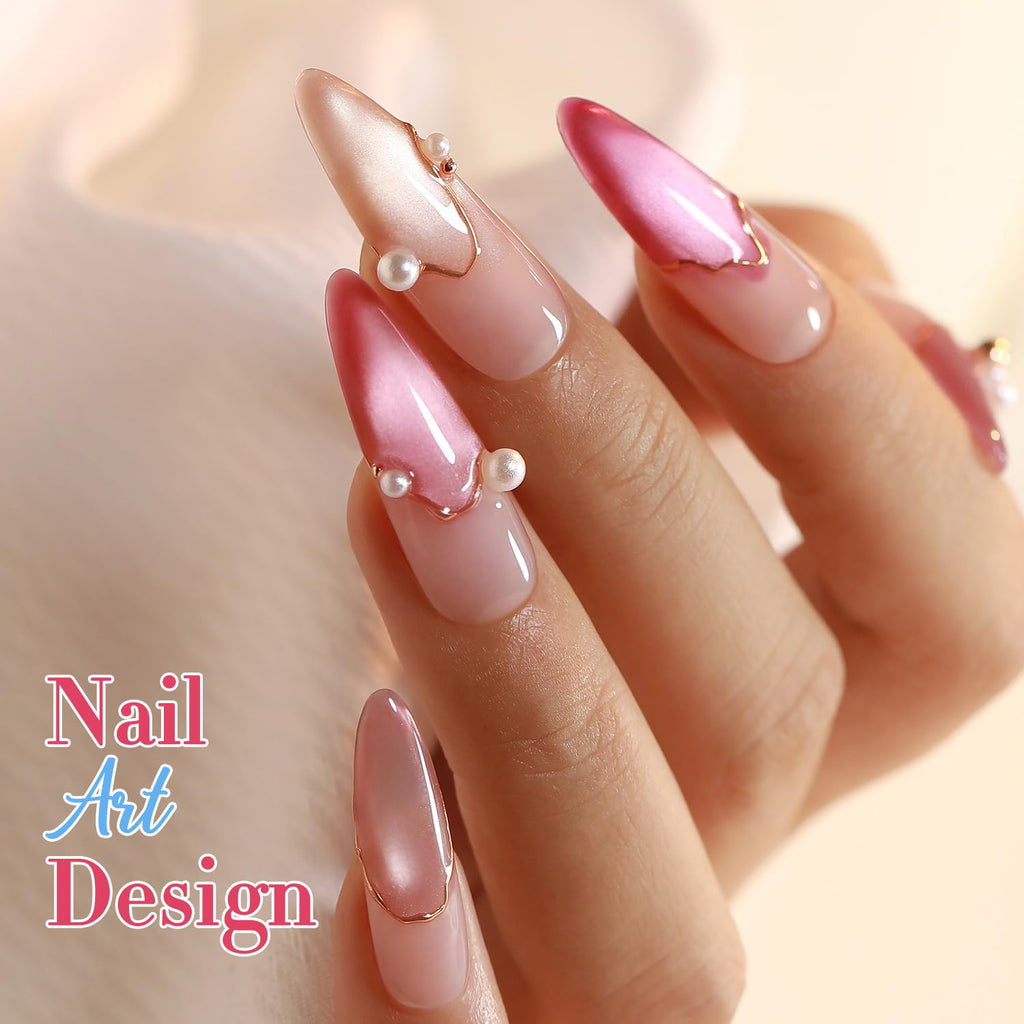 Double Rhythm Cat Eye Gel Nail Polish Set of 6 – Nude Pink Shimmer (0.5 oz) with Magnetic Holographic Reflective Finish
