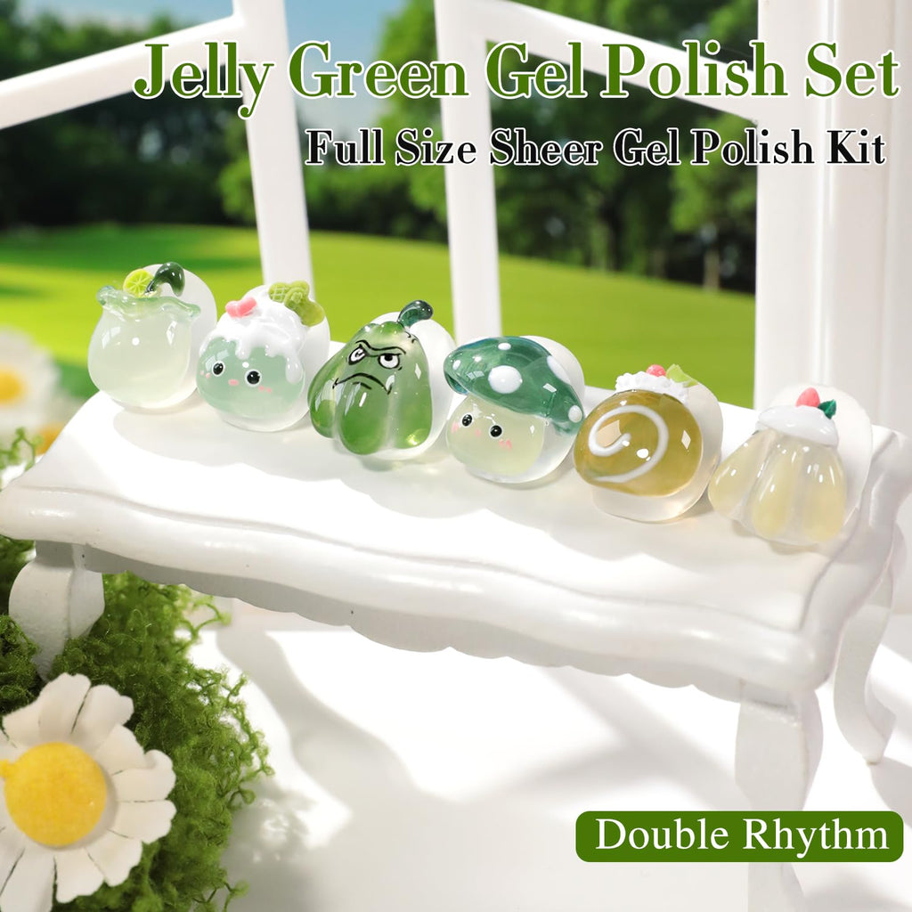 Double Rhythm 6Pcs 15ml Gel Polish Set – Same Color, Soak-Off Jelly Milky Green Olive Teal T6-81