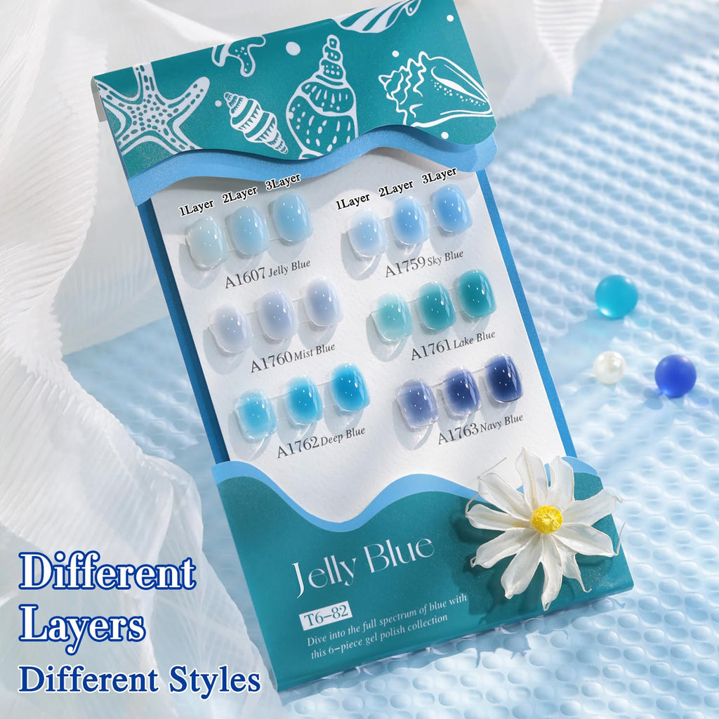 Double Rhythm 6 Pcs 15 ml Gel Polish Set – Navy Jelly Blue Navy-T6-82 | Soak-Off, DIY Manicure
