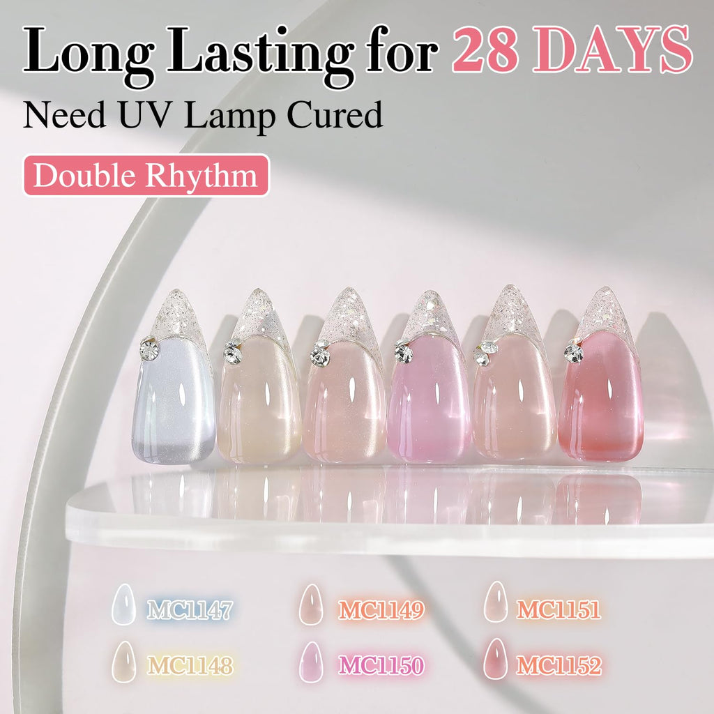Double Rhythm Cat Eye Gel Nail Polish Set – 6 Same-Color Bottles, 0.5 oz, Magnetic Holographic Shimmer