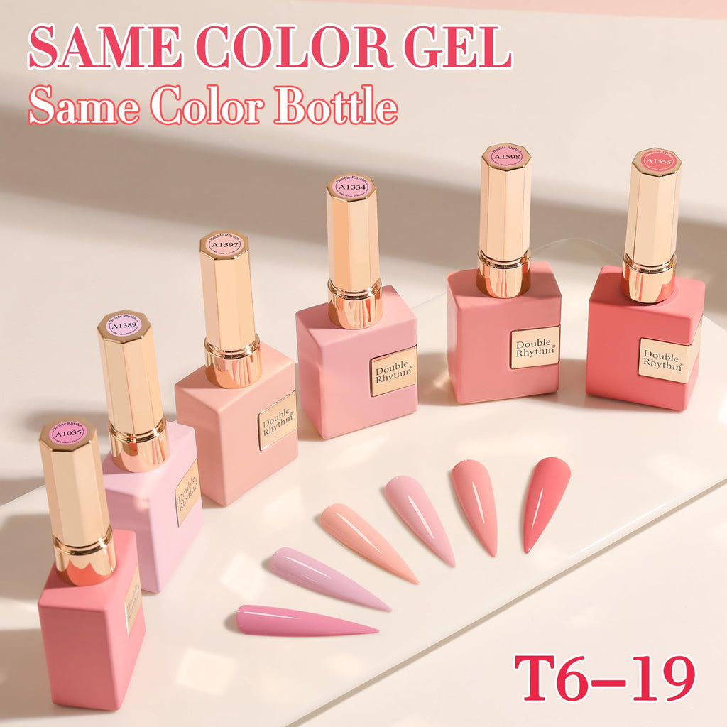 Double Rhythm 6 Pcs 15ml Gel Polish Set – Same Color, Soak-Off, Light Pale Peach Pink Orange Rose (T6-19)