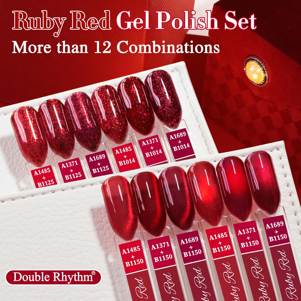 Double Rhythm 6 Pcs 15ml Gel Polish Set – Jelly Burgundy Red & Silver Glitter