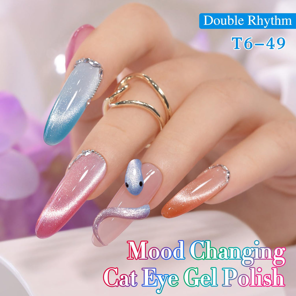 Double Rhythm Cat Eye Gel Nail Polish Set – 6-Piece Magnetic Shimmer (0.5 oz each) Color Changing T6-49