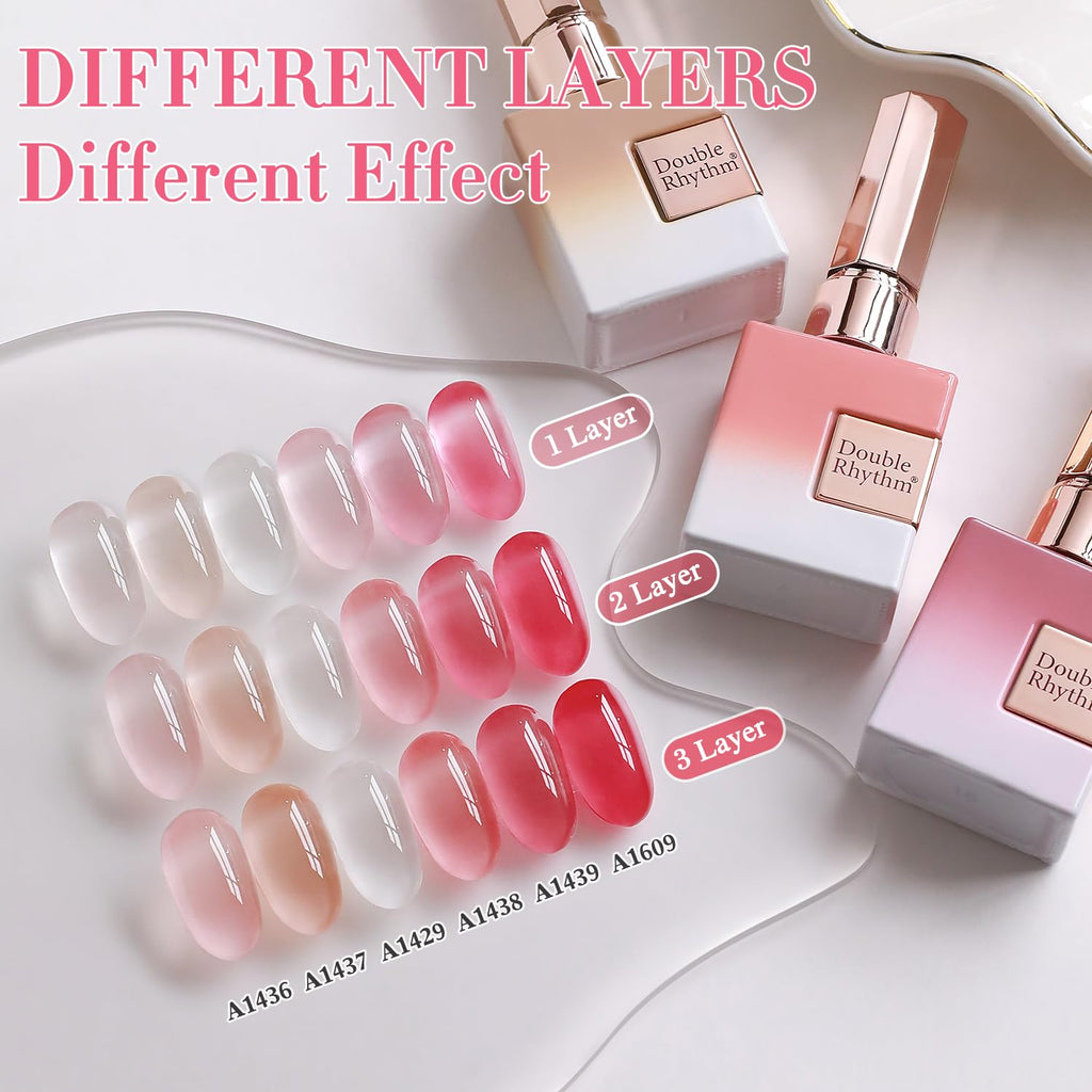 Double Rhythm 6 Pcs Gel Polish Set 15ml – Milky White, Jelly Pink, Nude, Peach, T6-24 | Soak-Off Gel Nail Kit