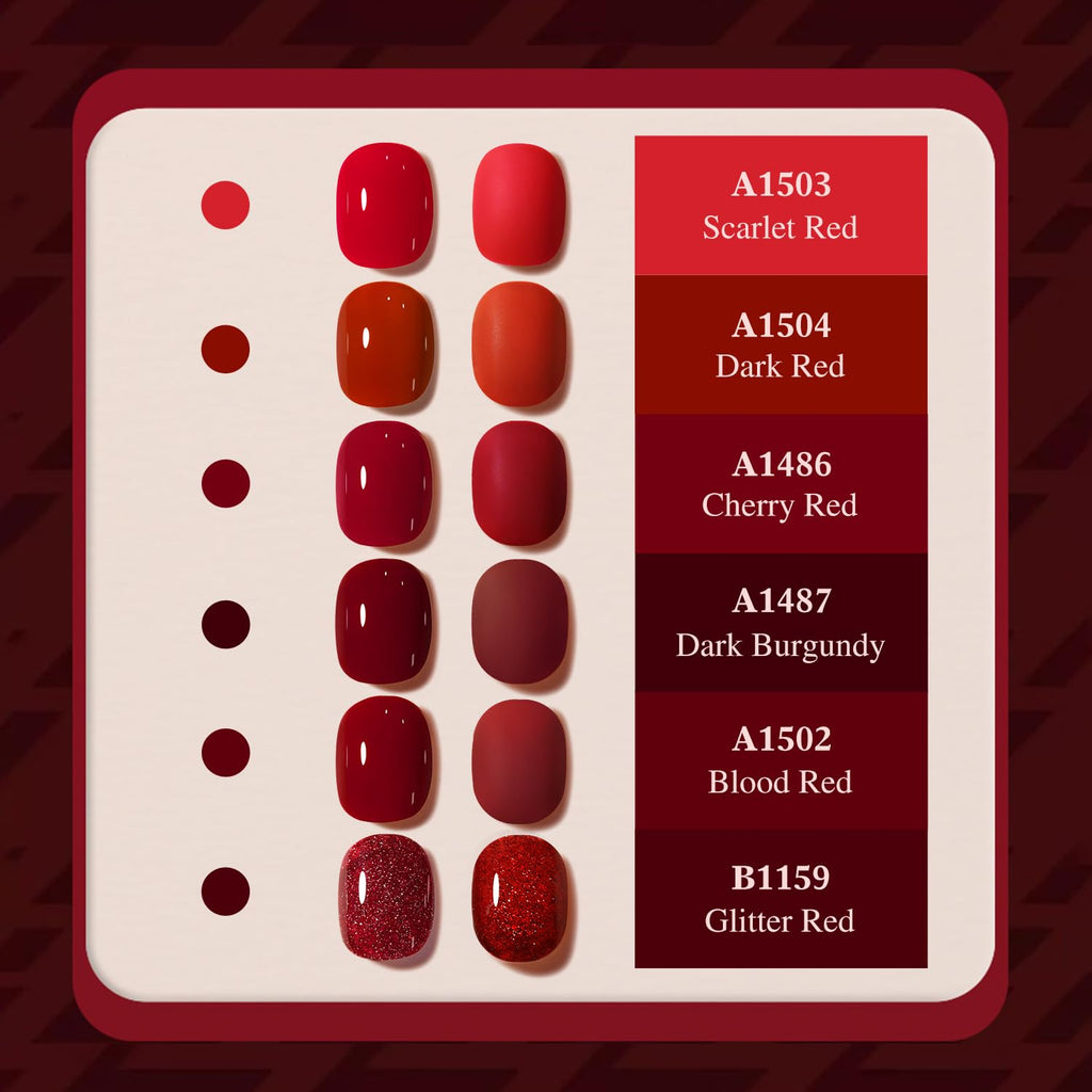 Double Rhythm 6 Pcs 15ml Gel Polish Set – Glitter Burgundy & Dark Cherry Red