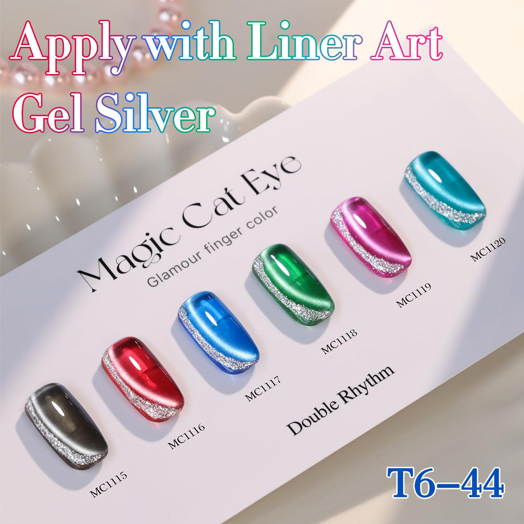 Double Rhythm Cat Eye Gel Nail Polish Set – 6 Same-Color 0.5 oz Bottles with Magnetic Holographic Shine