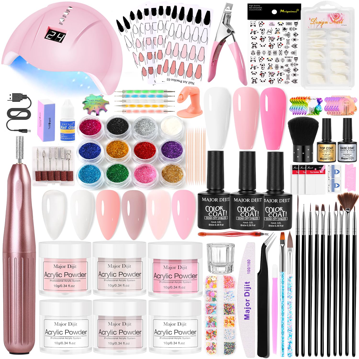 DouborQ Acrylic Nail Kit for Beginners | Drill, Lamp, 6 Powders & 3 Gel Polishes – Home DIY
