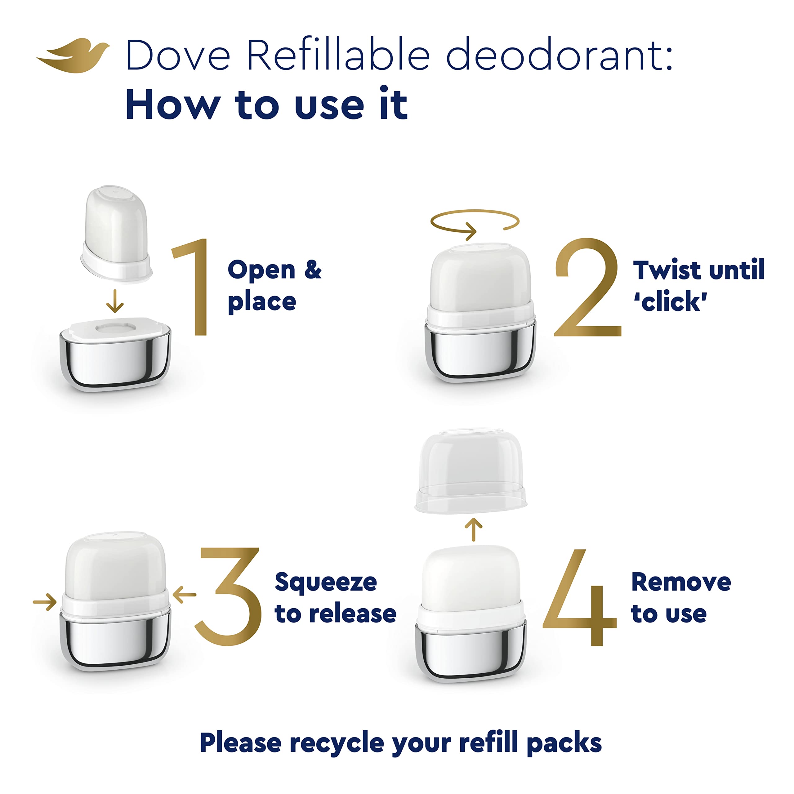 Dove Refillable Deodorant Starter Kit for Women – Cucumber & Green Tea, Aluminum-Free, 1.13 oz