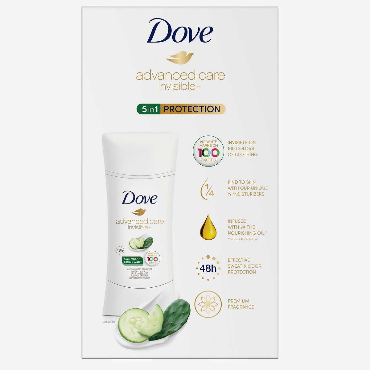 Dove Advanced Care Invisible+ Antiperspirant Stick – Cucumber & Cactus Water | 2.6 oz, 4 ct