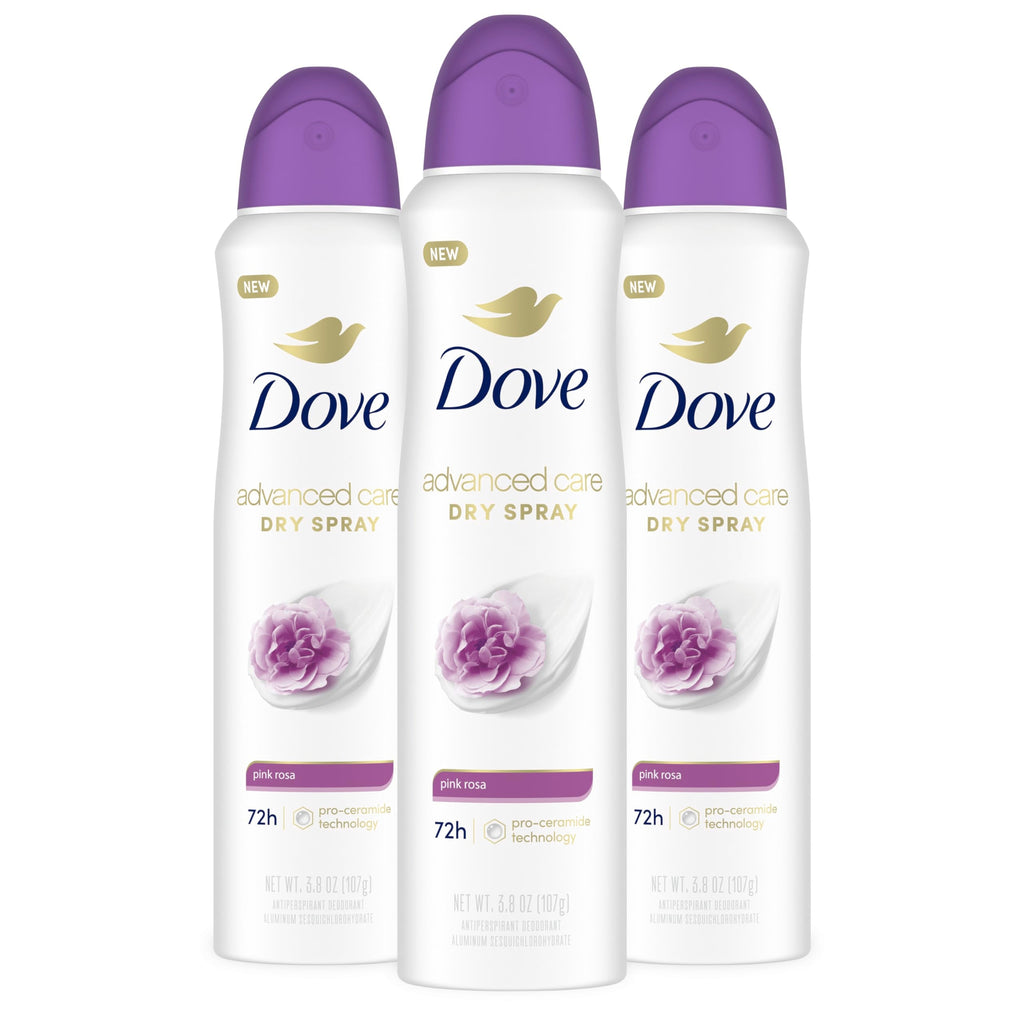 Dove Advanced Care Pink Rosa Antiperspirant Deodorant Spray – 3 Count, 72 Hr Protection, 3.8 oz
