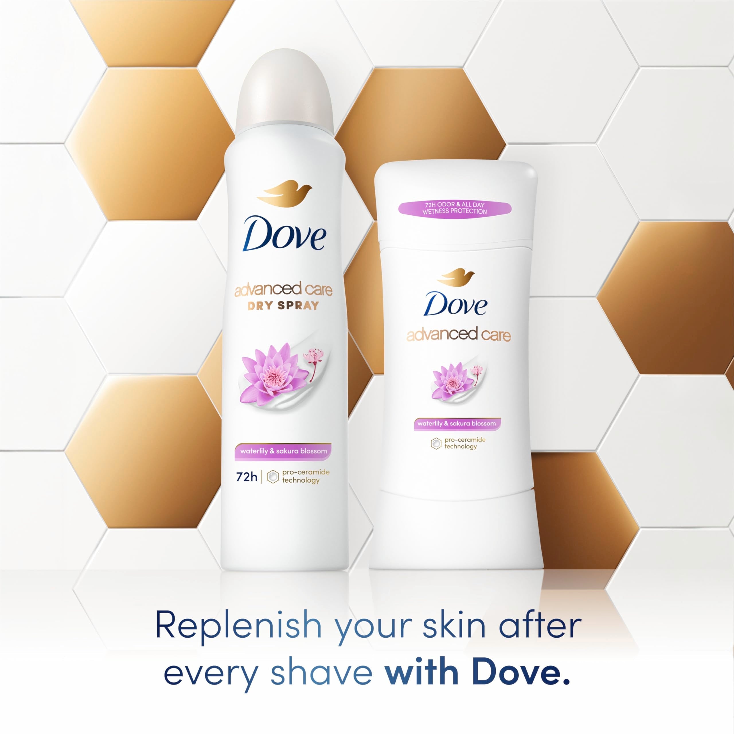 Dove Advanced Care Waterlily & Sakura Blossom Antiperspirant Spray – 3 Count, Pro-Ceramide, 72-Hour Protection
