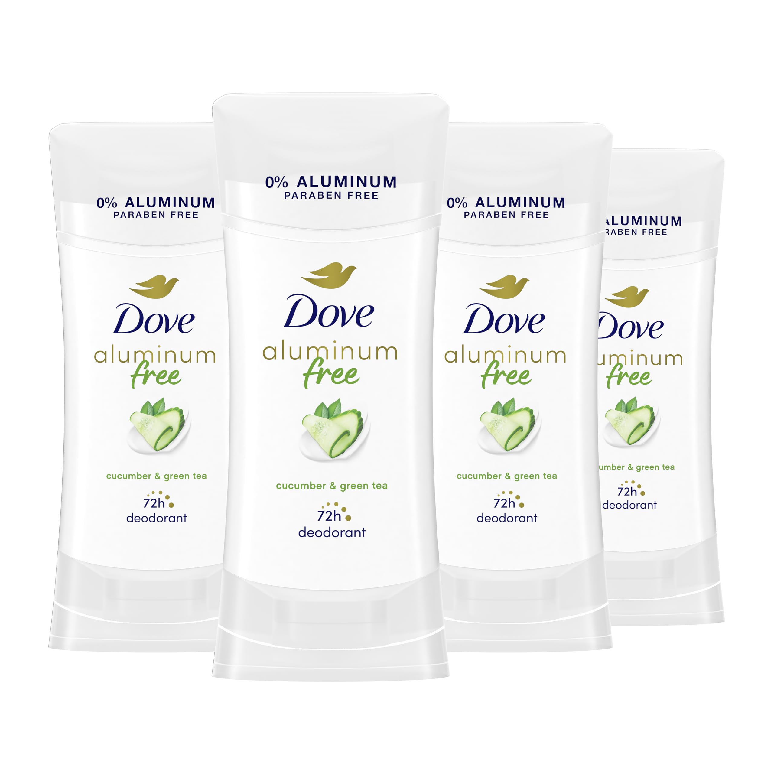 Dove Aluminum Free Deodorant for Women – Cucumber & Green Tea, 4 Count, 2.6 oz Each