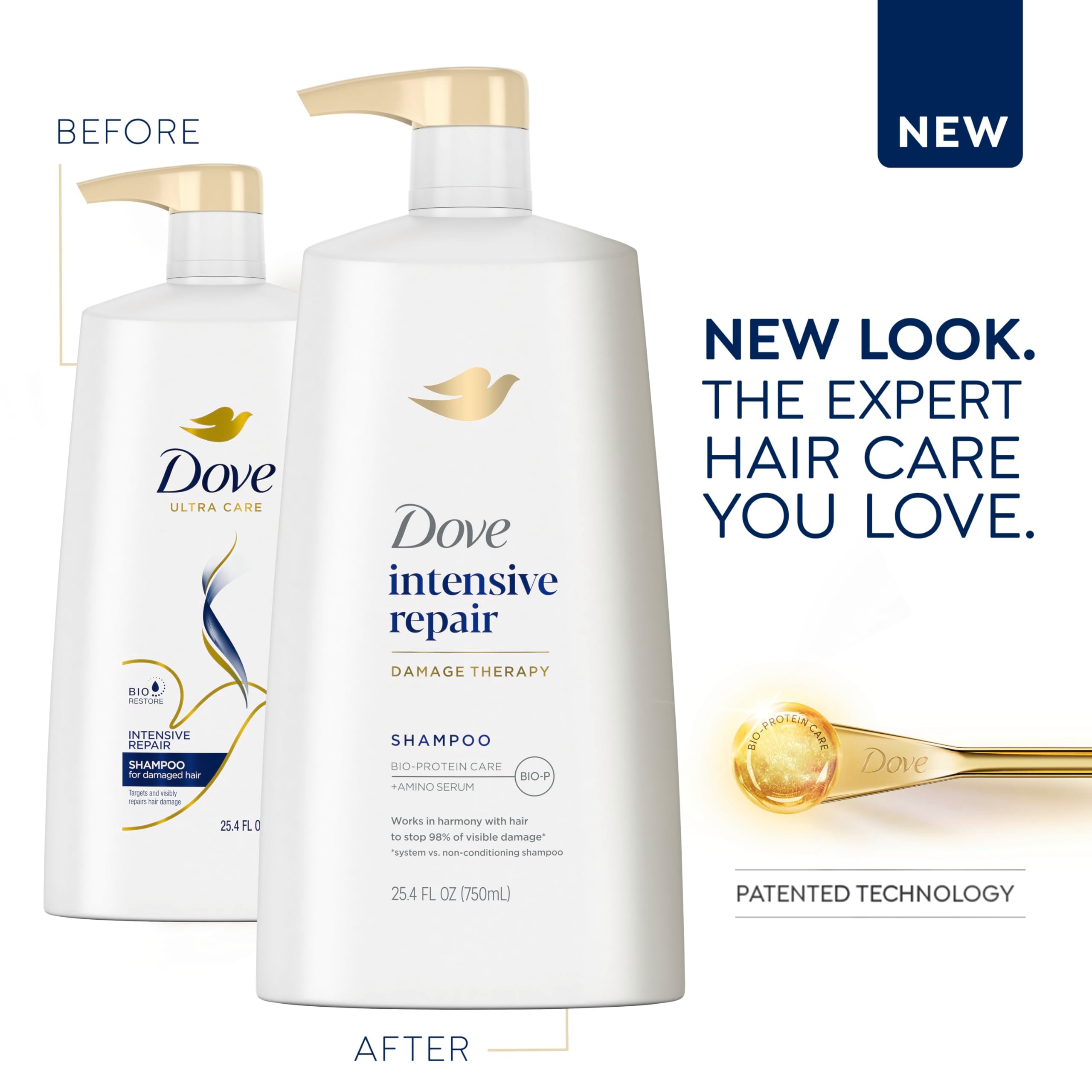 Dove Intensive Repair Shampoo for Damaged Hair | Bio-Restore Complex, 25.4 oz