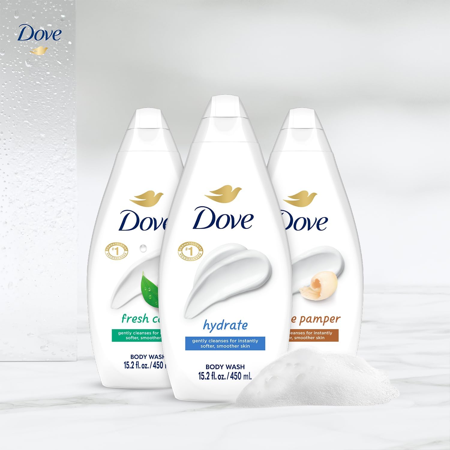 Dove Body Wash Variety 3-Pack – Hydrate, Gentle Pamper & Fresh Care (15.22 oz each)