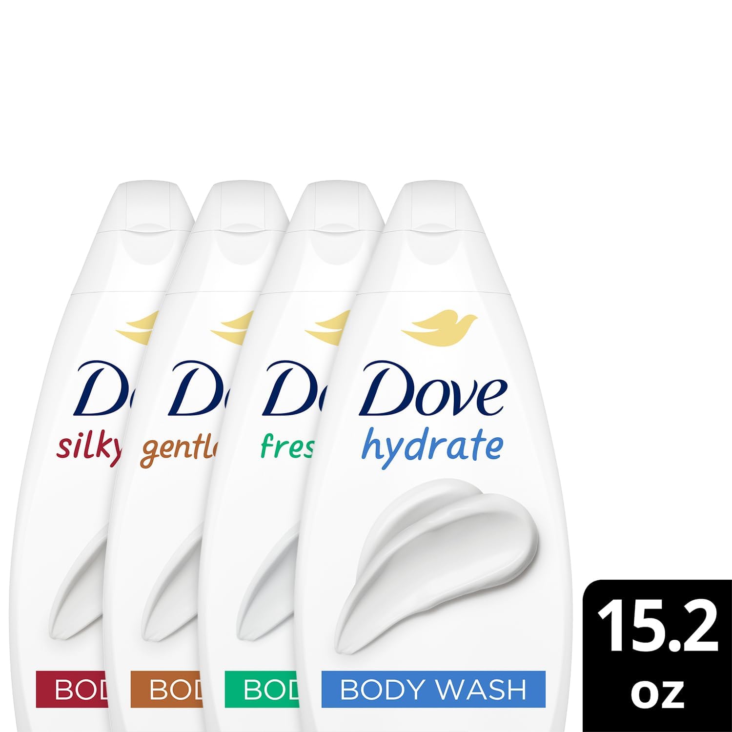 Dove Body Wash Variety 6-Pack – Hydrate, Gentle Pamper, Fresh Care & Silky Velvet 15.2 oz Each