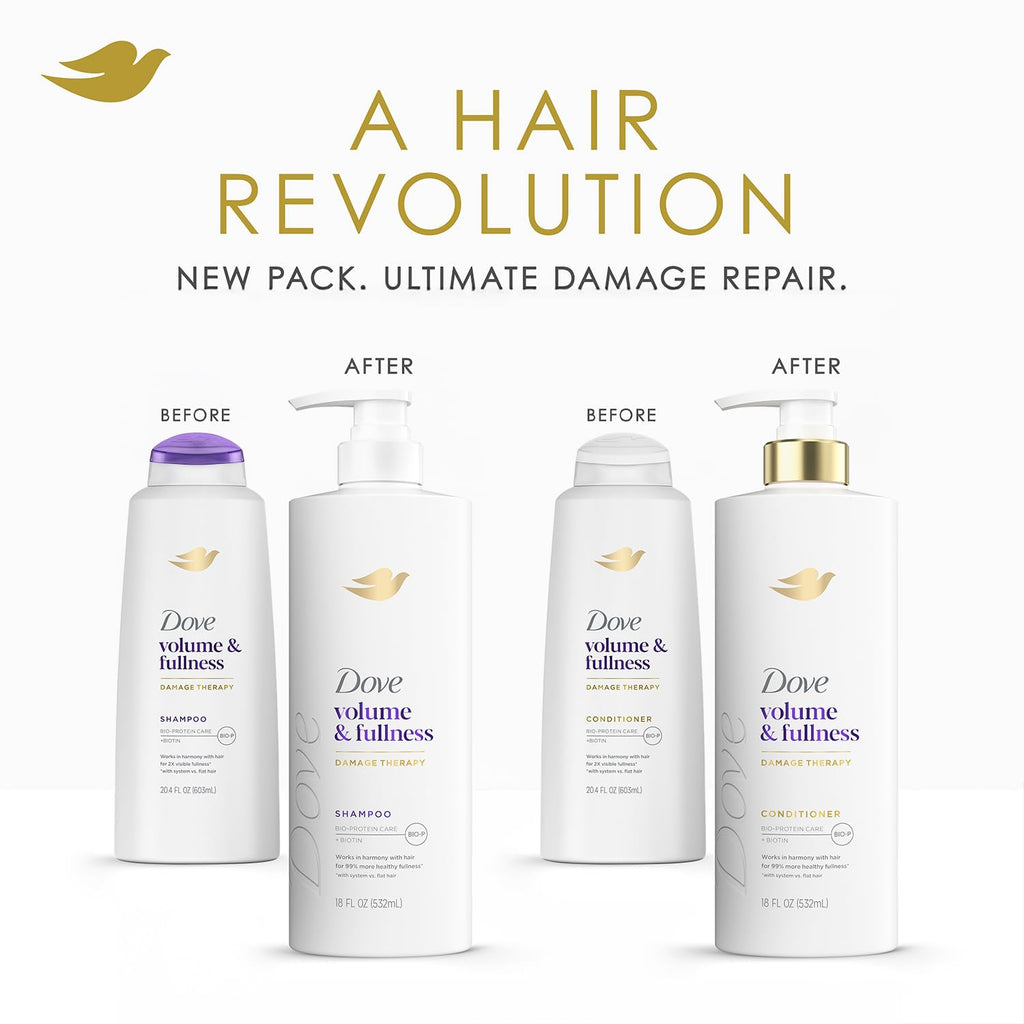 Dove Shampoo & Conditioner Set – Volume & Fullness with Collagen, 18 oz Each | Daily Volumizing Hair Care