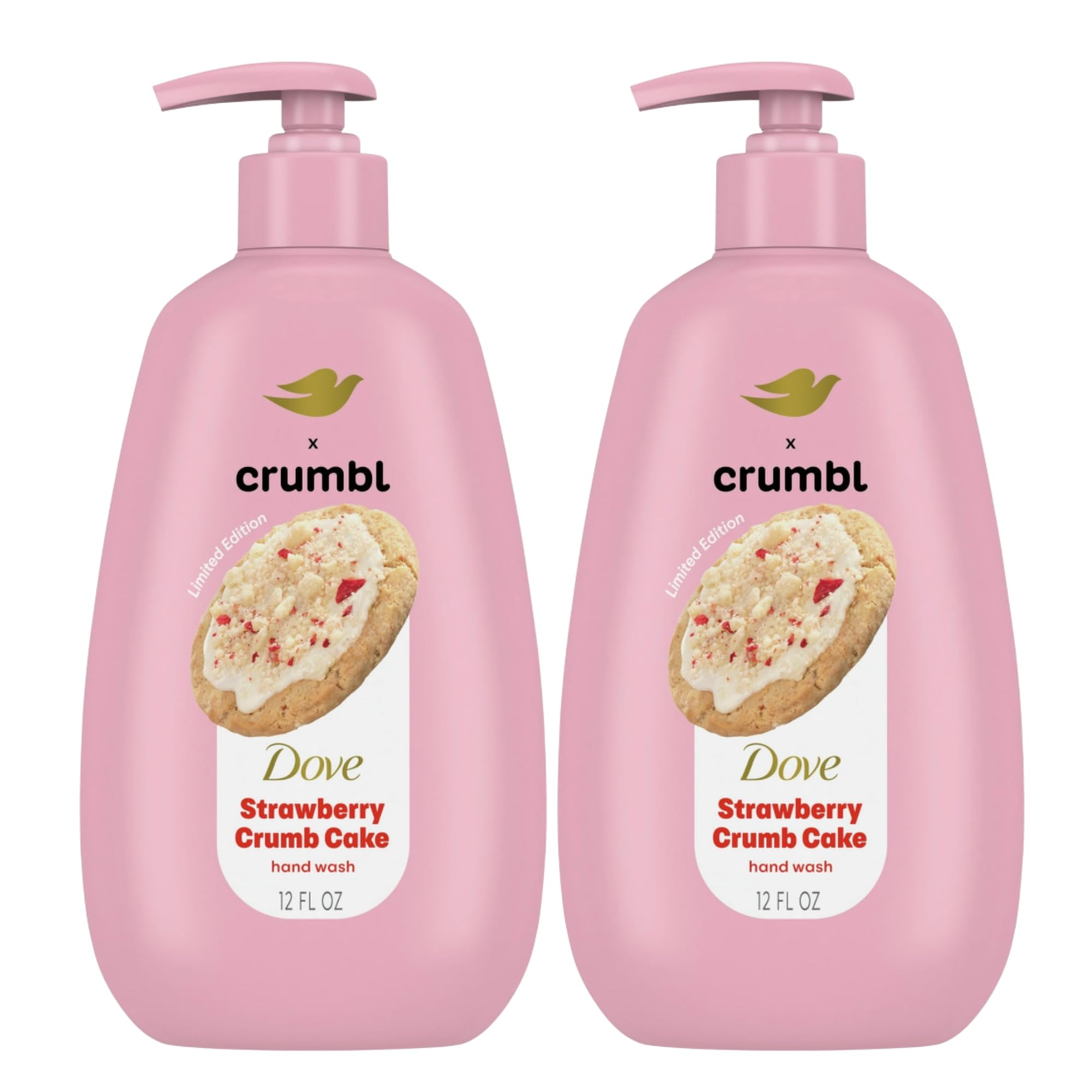 Dove X Crumbl Moisturizing Liquid Hand Wash Strawberry Crumb Cake | 2-Pack, 12 oz Pumps | Limited Edition
