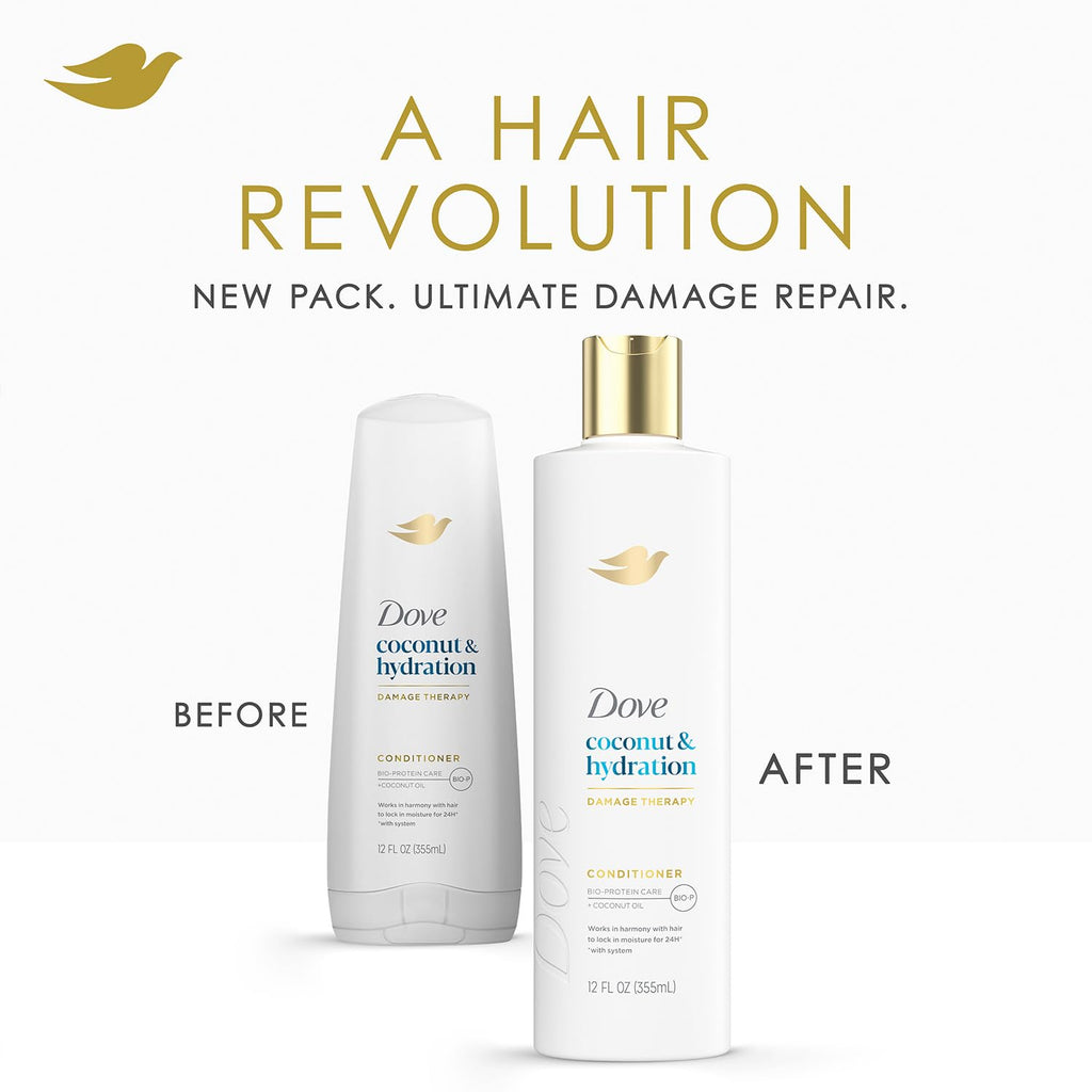 Dove Damage Therapy Conditioner 4-Pack – Coconut & Hydration for 24-Hour Moisture