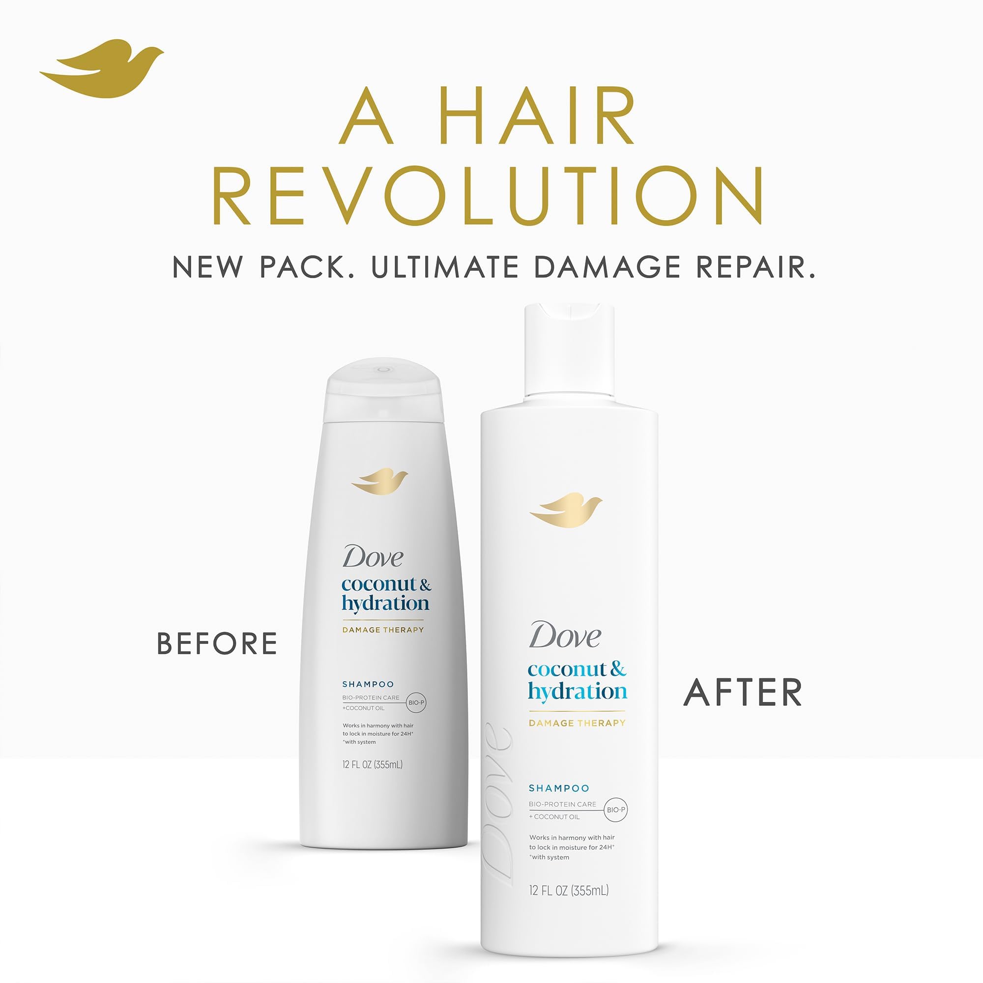 Dove Damage Therapy Shampoo 6-Pack – Coconut & Hydration for Damaged Hair, 12 Oz Ea