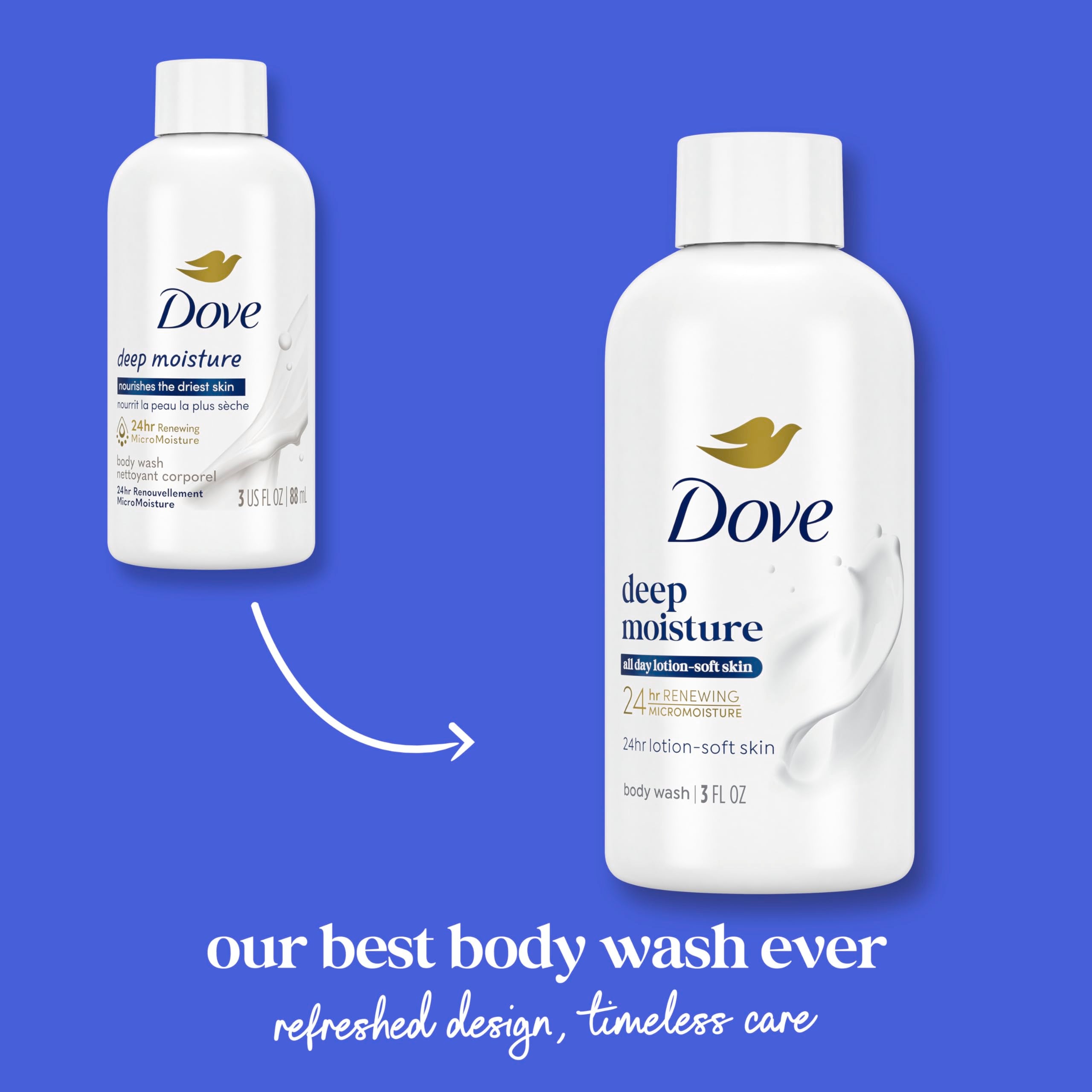 Dove Deep Moisture Body Wash – 24HR Hydration, Sulfate-Free & Paraben-Free, 3 oz