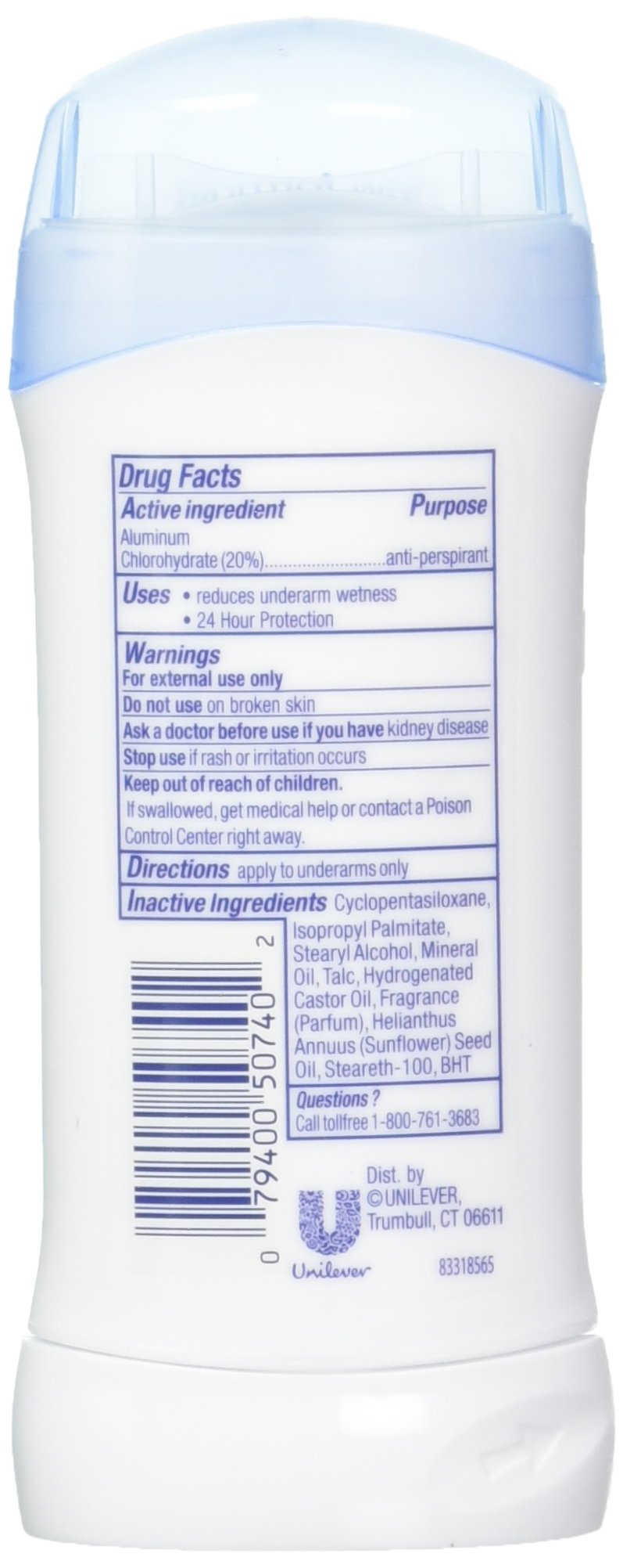Dove Invisible Solid Deodorant for Sensitive Skin – 24H Protection, 6 x 2.6 oz (76 ml)