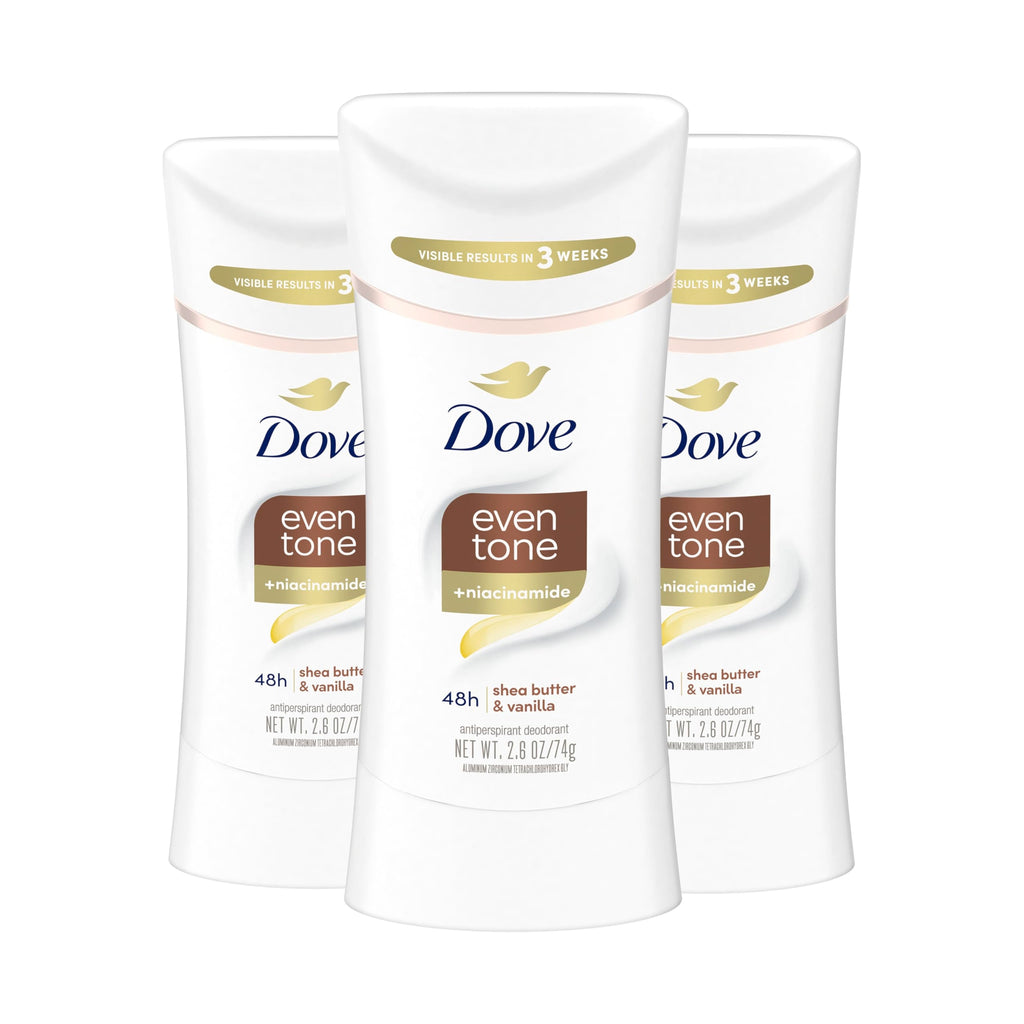 Dove Even Tone Shea Butter & Vanilla Antiperspirant Stick – 3 Pack, 48h Protection
