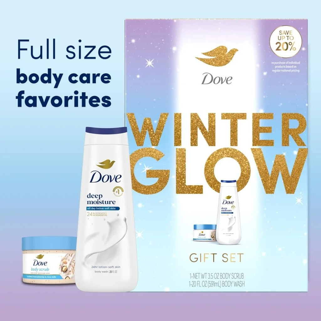 Dove Limited Edition Glow Gift Set: Deep Moisture Body Wash & Macadamia Scrub (2 Count)