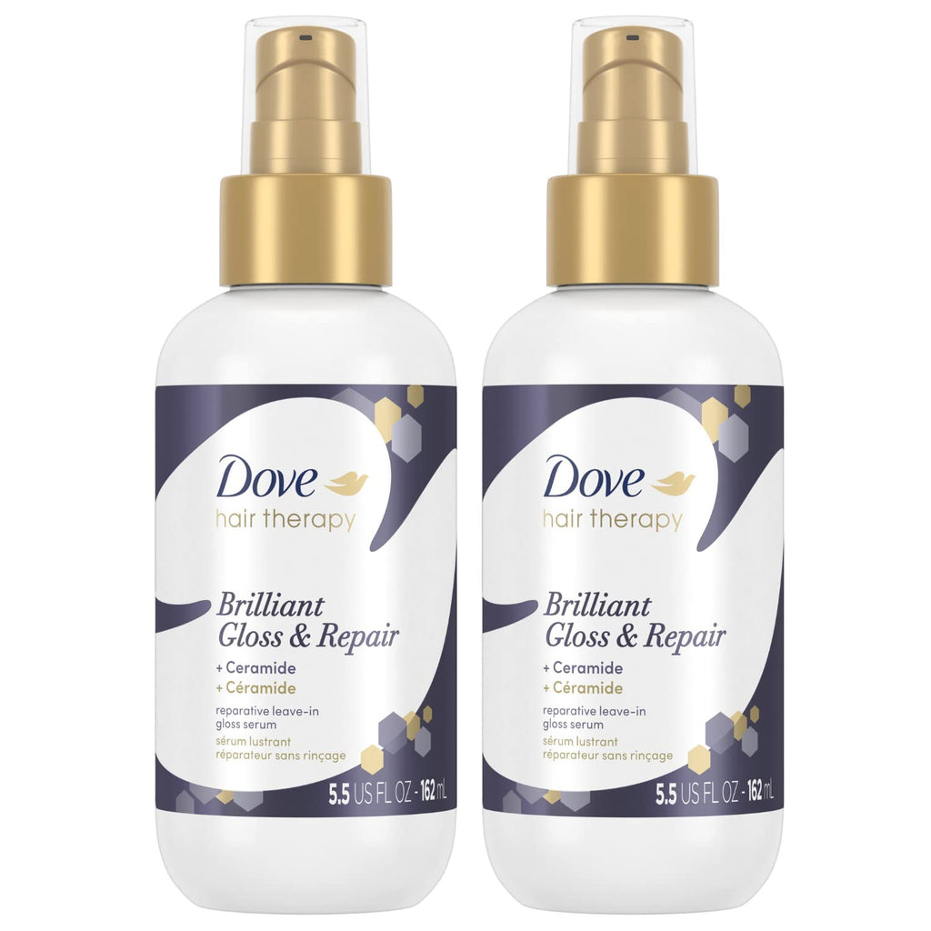 Dove Hair Therapy Brilliant Gloss & Repair with Ceramide – Shine & Repair Leave-In Serum, 2 x 5.5 fl oz