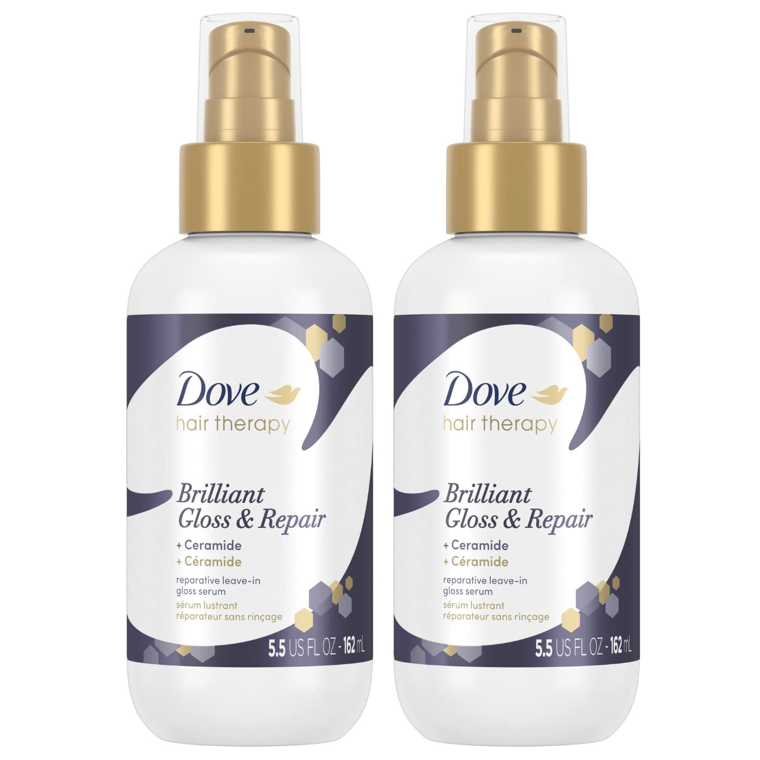 Dove Hair Therapy Brilliant Gloss & Repair with Ceramide – Shine & Repair Leave-In Serum, 2 x 5.5 fl oz