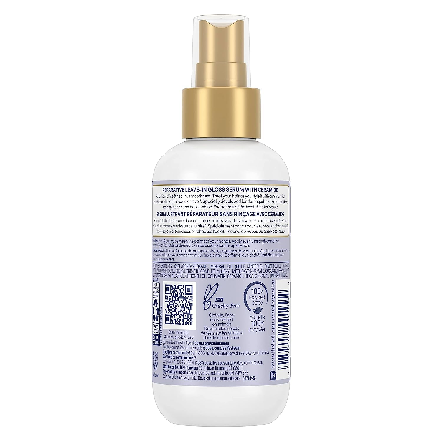 Dove Hair Therapy Brilliant Gloss & Repair with Ceramide – Shine & Repair Leave-In Serum, 2 x 5.5 fl oz