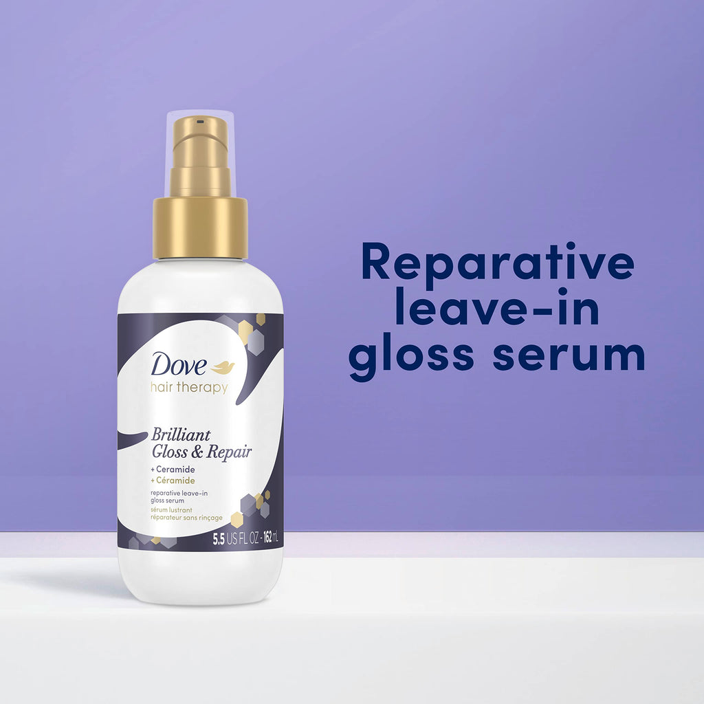 Dove Hair Therapy Brilliant Gloss & Repair with Ceramide – Shine & Repair Leave-In Serum, 2 x 5.5 fl oz