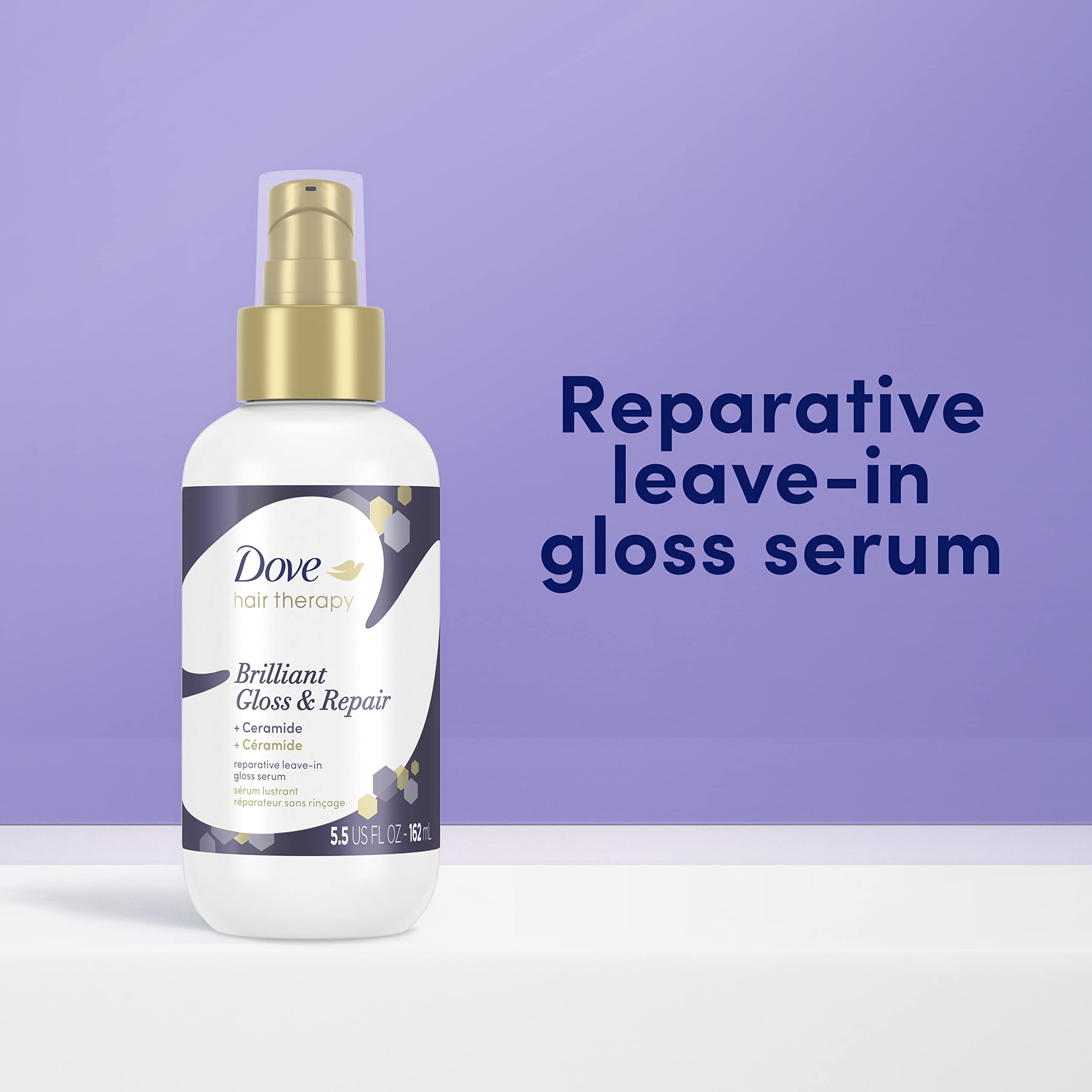 Dove Hair Therapy Brilliant Gloss & Repair with Ceramide – Shine & Repair Leave-In Serum, 2 x 5.5 fl oz
