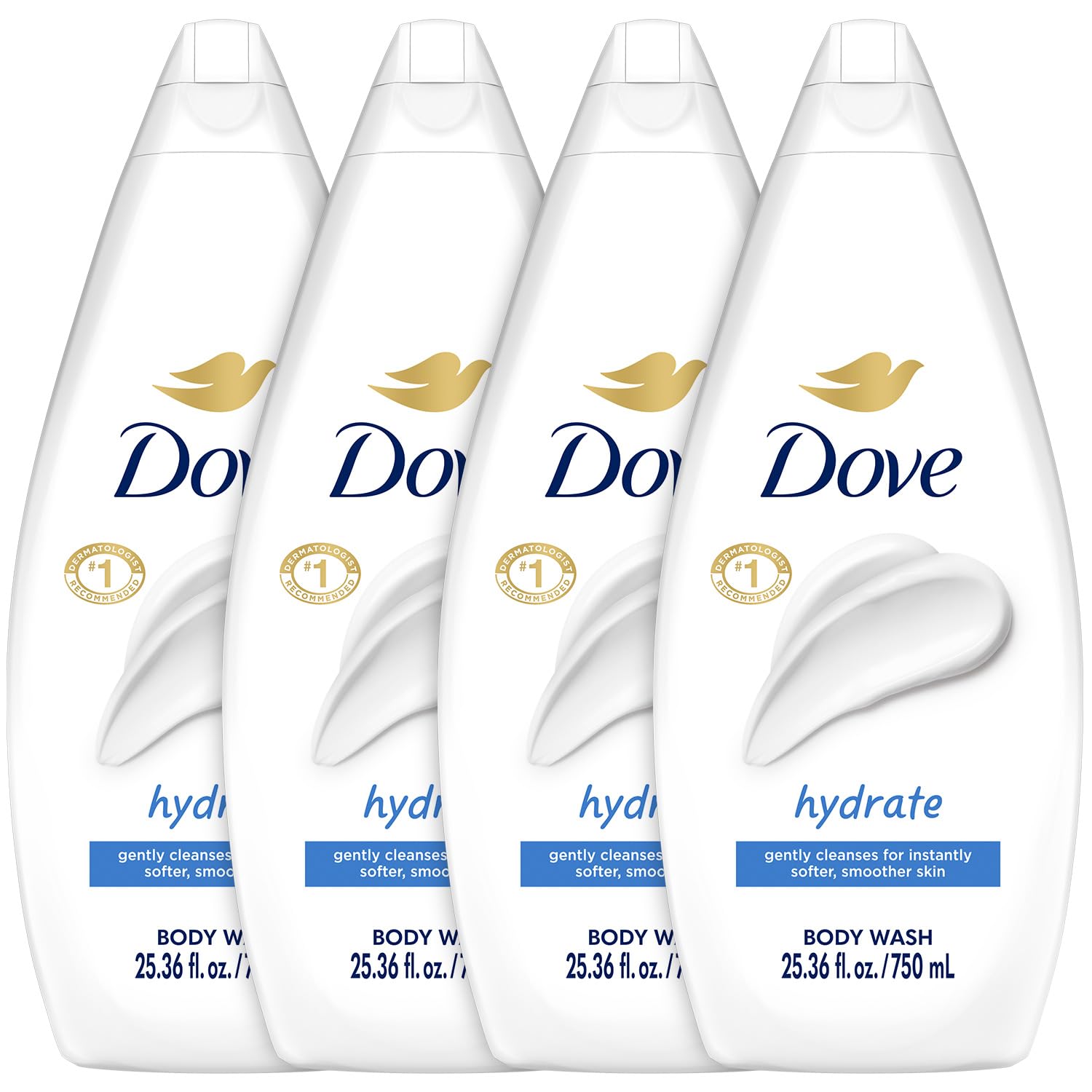 Dove Hydrate Body Wash 4-Pack – Moisturizing Cleanser for Soft, Smooth Skin (25.36 oz each)