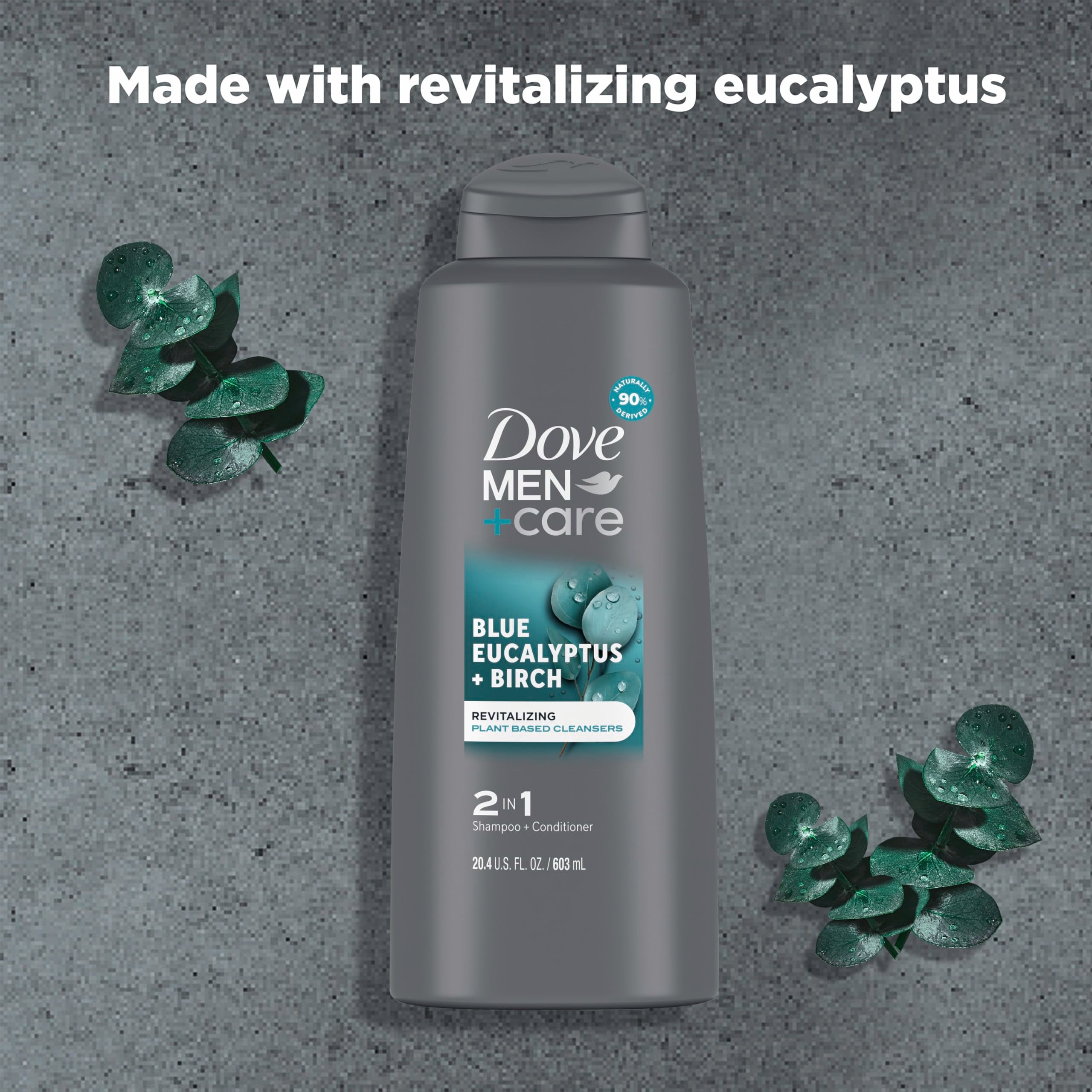 DOVE MEN + CARE 2 in 1 Shampoo Conditioner Body Wash Eucalyptus + Birch – 3 Count (20.4 oz each)