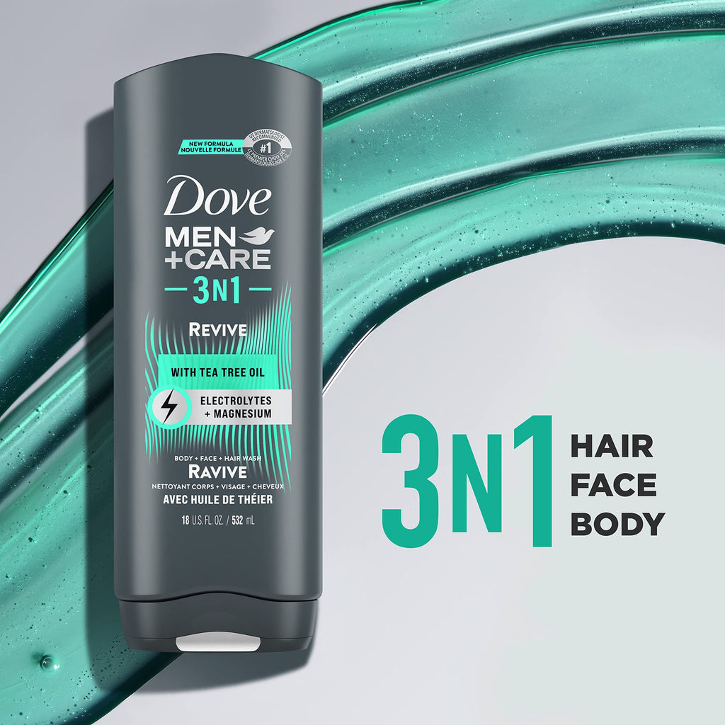 DOVE MEN+CARE Post-Workout 3N1 Revive Body Wash with Tea Tree Oil – 18 oz (4 Count)