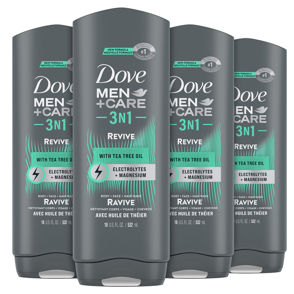 DOVE MEN+CARE Post-Workout 3N1 Revive Body Wash with Tea Tree Oil – 18 oz (4 Count)