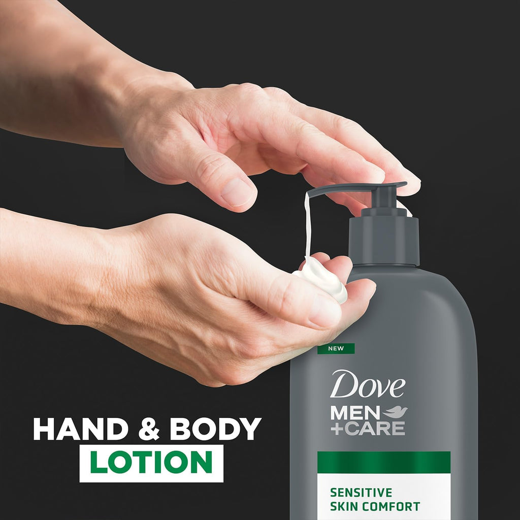 Dove Men+Care Hand & Body Lotion Value Pack – Sensitive Skin Calming Formula with Shea Butter & Aloe, 2 x 13.5 fl oz
