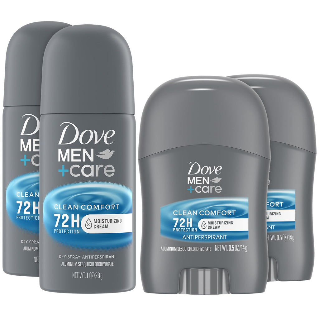 Dove Men+Care Clean Comfort Travel Antiperspirant Set – 72H Protection (4 Piece)