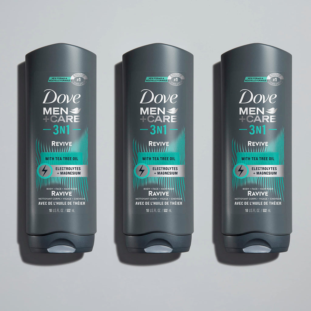 DOVE MEN+CARE Post-Workout 3N1 Revive Body Wash with Tea Tree Oil – 18 oz (4 Count)
