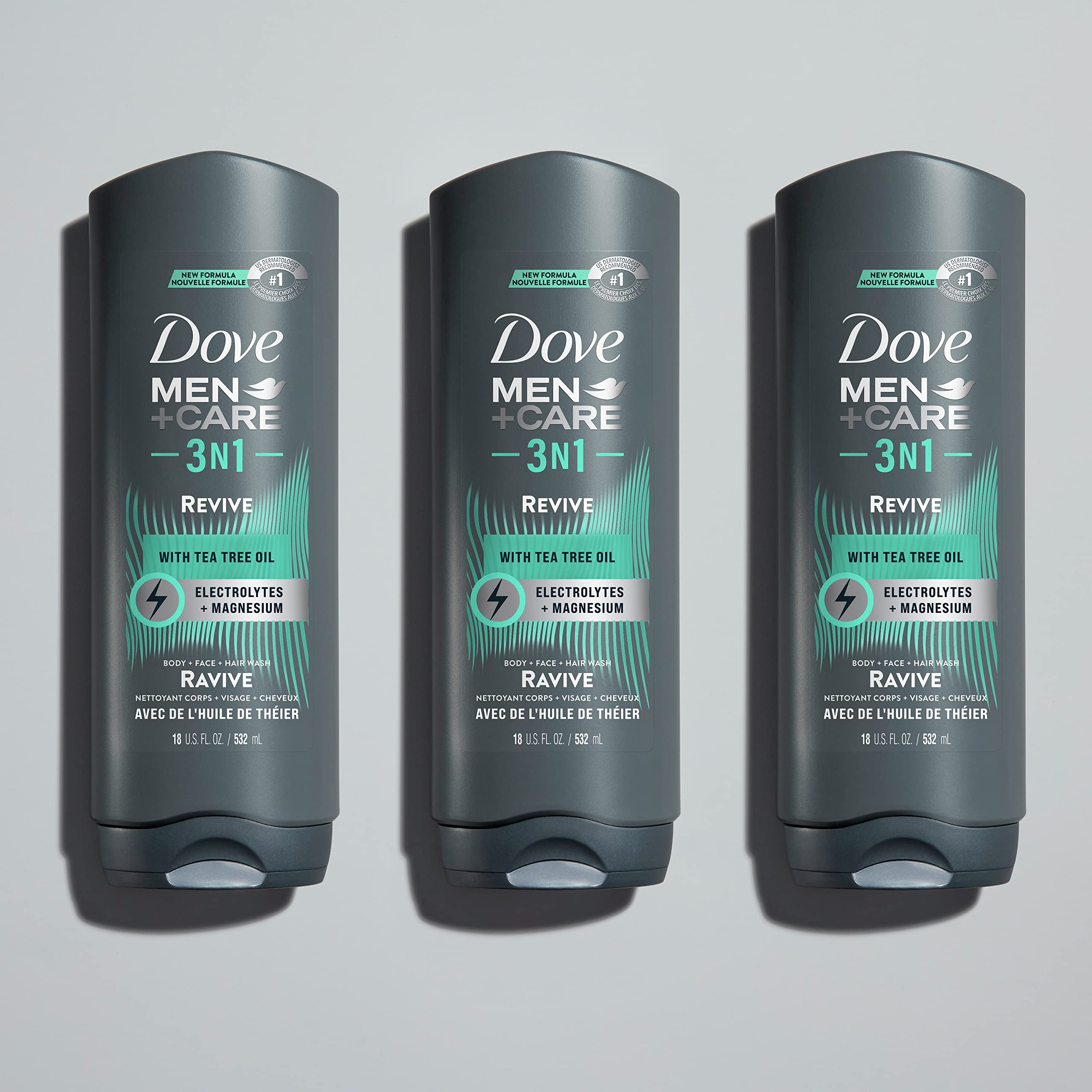 DOVE MEN+CARE Post-Workout 3N1 Revive Body Wash with Tea Tree Oil – 18 oz (4 Count)